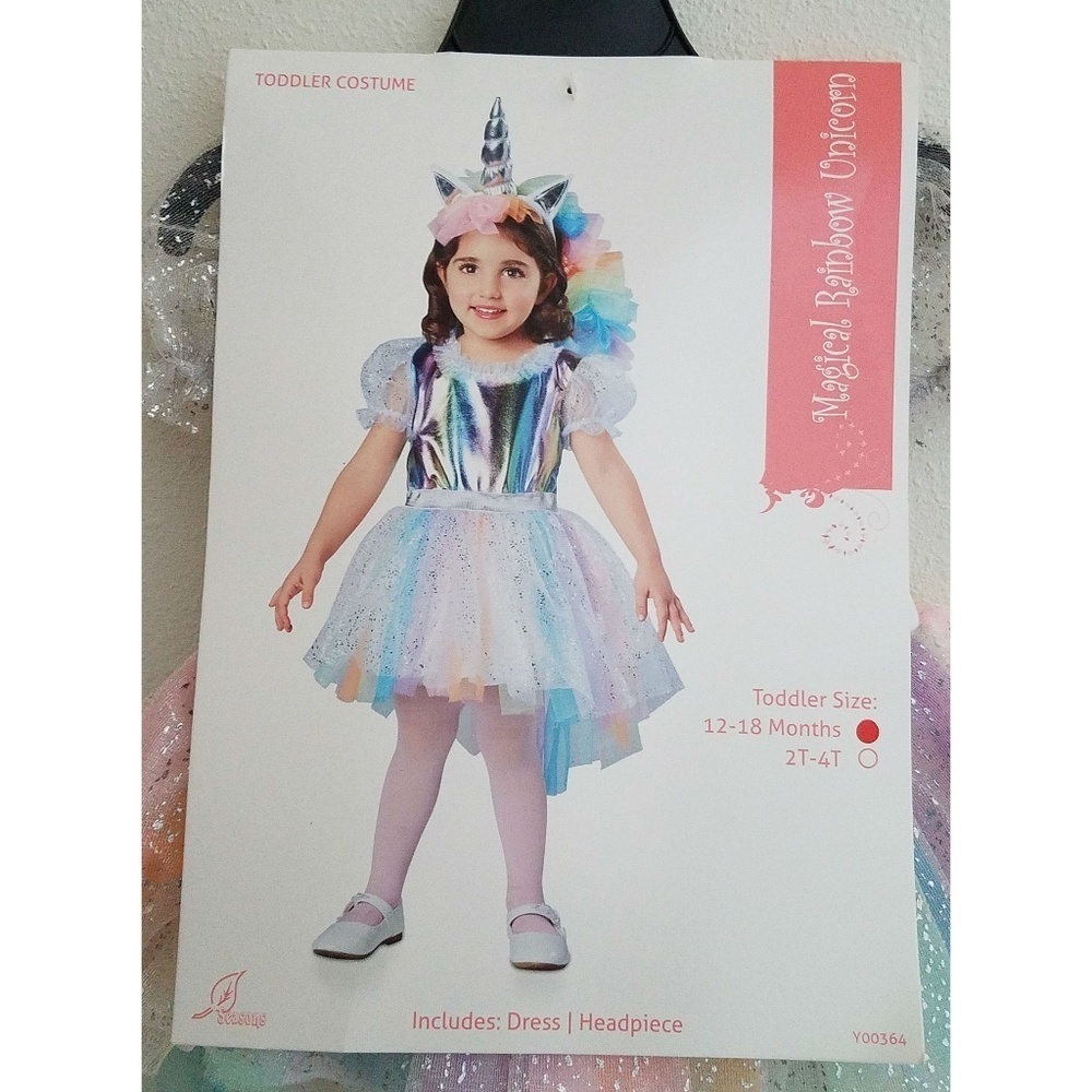 NEW Magical Rainbow Unicorn Halloween Costume Baby Girls 12-18 Months Dress Horn